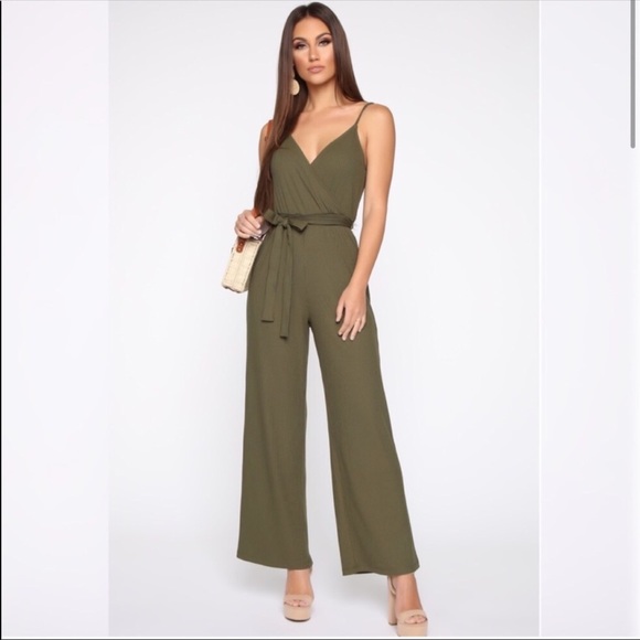 Fashion Nova Pants - FASHION NOVA RIBBED WIDE LEG JUMPSUIT